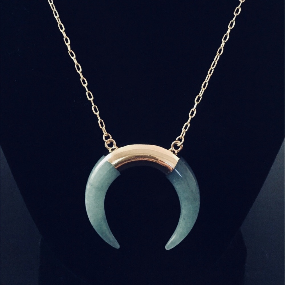 Green Chalcedony & 24k Gold Horn Crescent Necklace